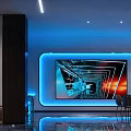 Gaming Themed Hotel Room With Computer Setup Ergonomic Gaming Chair Neon Lights And Blue Ambient Lighting