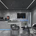 Modern Parking Garage Reception Area With Gray Walls Black Chairs And Potted Plants