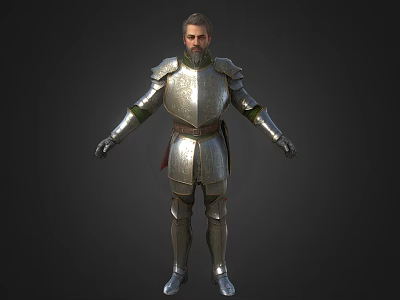 Man Wearing Full Shiny Silver Medieval Armor Standing with Arms Outstretched 3d model