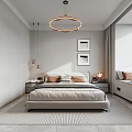 Modern Bedroom Interior Design With Large Bed Nightstand Circular Chandelier And Window