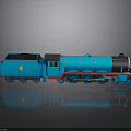 Blue Steam Train Model With Number 4 Black Coal Bin And Red Accents