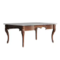 Elegant Wooden Desk With Carved Legs And Marble Top Featuring Drawers