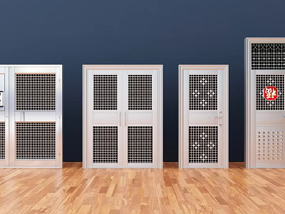 Modern Stylish Double Doors With Grid Design And Metal Frames For Home Interior 3d model