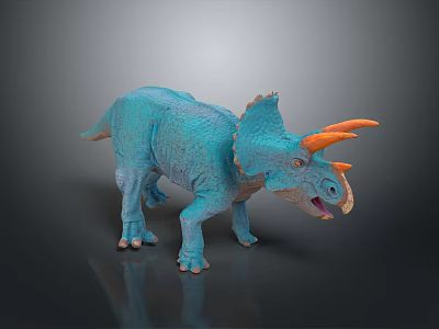 3D Rendered Blue Triceratops Model With Orange Horns And Textured Skin On Dark Background 3d model