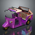 Purple Auto Rickshaw With Open Cabin Pink Top Checkered Seats And Flame Decal