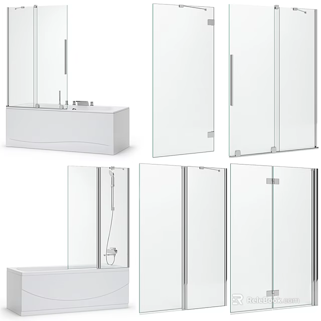 Modern Glass Partition For Bathroom With Frameless Design And Sliding Doors 3d model 