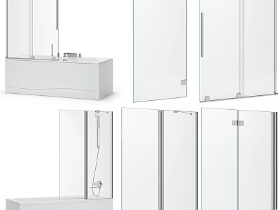Modern Glass Partition For Bathroom With Frameless Design And Sliding Doors 3d model
