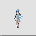Animated 3D Character With Blue Hair Hat White Blue Dress And Blue Ribbons