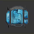 Futuristic Gate Design With Blue Lighting Transparent Panels And Tech Screens