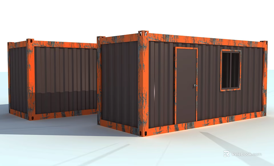 Industrial Equipment Two Orange And Black Containers With Doors And Windows 3d model 