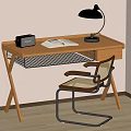 Cozy Wooden Desk Setup With Open Book Radio Desk Lamp And Chair