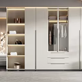 Modern White Wardrobe With Glass Door Hanging Clothes Open Shelves And LED Lighting