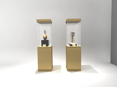 Gold Display Cabinets With Glass Enclosure For Exhibiting Artifacts And Decor Items 3d model