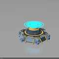 Advanced Hexagonal Base Tech Equipment Featuring Glowing Blue Rings And Metallic Supports