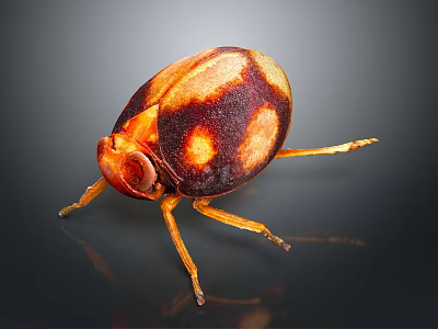 Reddish Brown Beetle With Yellow Spots And Orange Legs On Dark Background 3d model