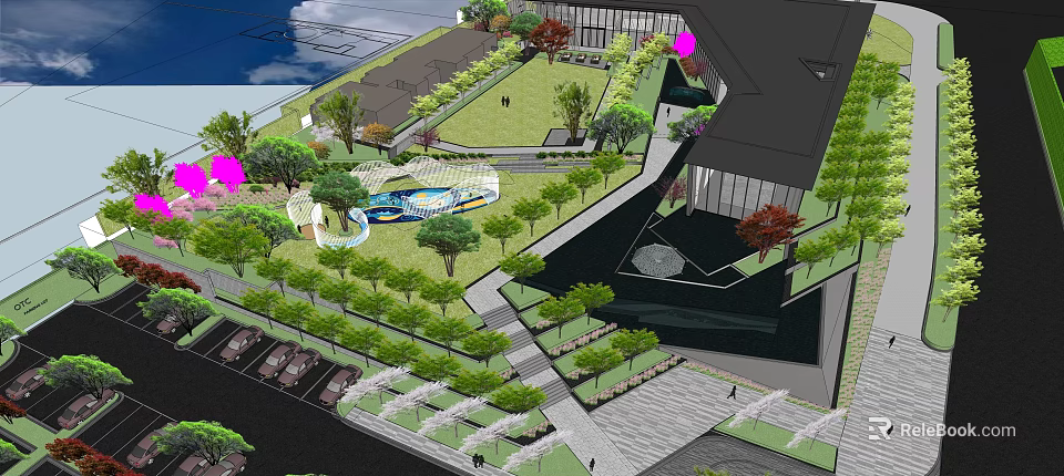 Modern Residential Landscape With Greenery Trees Walking Paths And Lawn Areas 3d model 