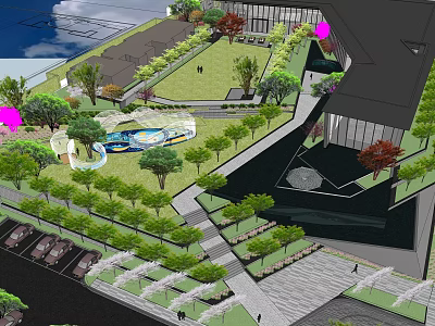 Modern Residential Landscape With Greenery Trees Walking Paths And Lawn Areas 3d model