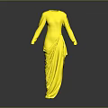 Yellow Long Sleeve Full Length Flowy Dress with Elegant Drape Design