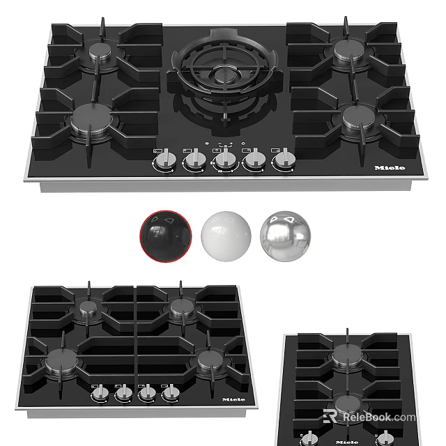 Modern Kitchen Gas Hob With Multiple Burners Control Knobs And Black Surface 3d model 