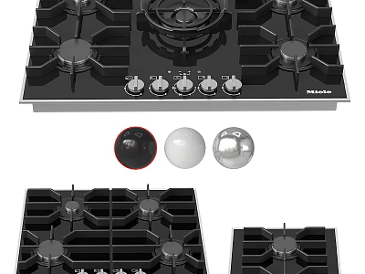 Modern Kitchen Gas Hob With Multiple Burners Control Knobs And Black Surface 3d model