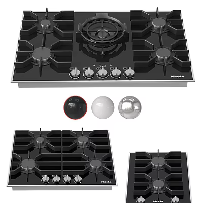 Modern Kitchen Gas Hob With Multiple Burners Control Knobs And Black Surface 3d model
