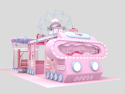 Pink Themed Cute Food Cart with LOVE Sign Star Decorations and Ferris Wheel Top 3d model