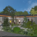 Modern Garden Landscape Design With Lush Trees Shrubs Stone Path And Wooden Structure