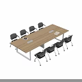 Light Wood Rectangular Conference Table with Black Chairs Around and Notebooks with Pens on Top