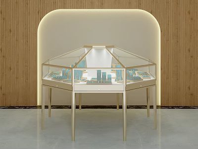 Elegant Modern Glass Display Cabinet With Wooden Wall And Built In Lighting For Jewelry 3d model