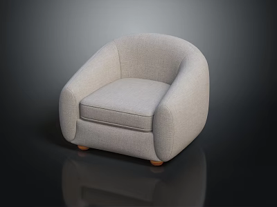 Light Gray Fabric Single Sofa With Rounded Armrests And Wooden Legs 3d model