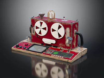Vintage Red Kitchen Appliance With Reel Design Control Panel Digital Display And Wooden Base 3d model