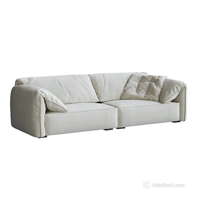 White Two Seater Sofa Modern Design Comfortable Seats With Soft Pillows For Living Room 3d model 