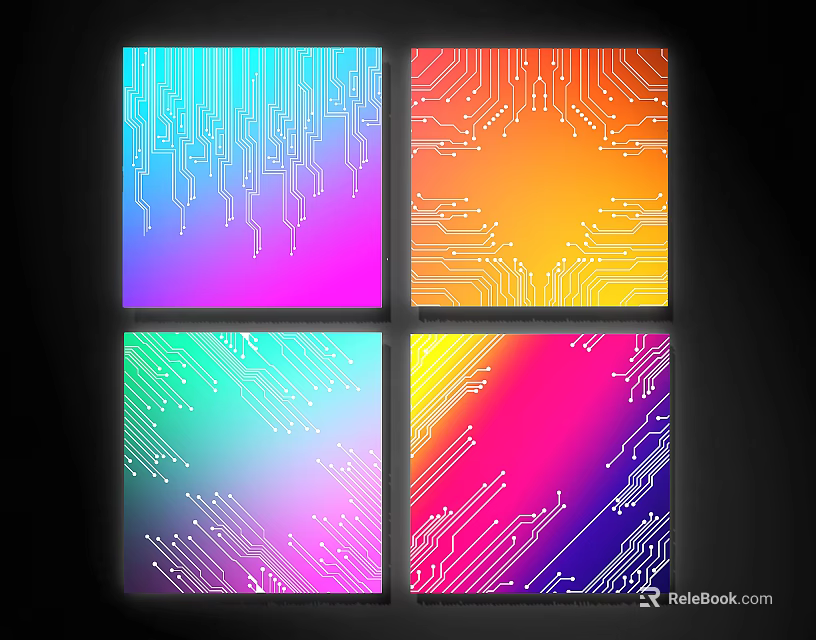 Square Wall Decor With Colorful Circuit Board Patterns White Lines And Gradient Colors 3d model 