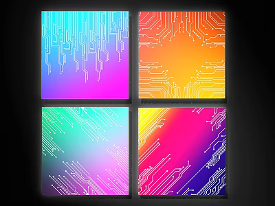 Square Wall Decor With Colorful Circuit Board Patterns White Lines And Gradient Colors 3d model