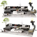 Modern Sofa And Coffee Table Set With L Shaped Design Marble Top And Decorative Items 3d model