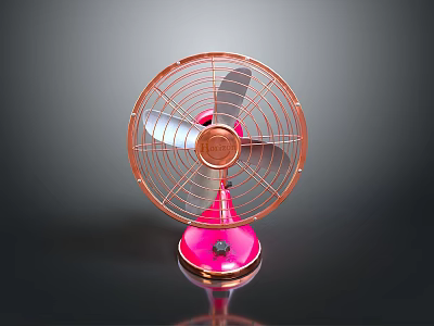 Stylish Computer Cooling Fan with Pink Base Copper Mesh Cover and Metal Blades 3d model
