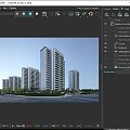 Modern High Rise Residential Buildings With Green Landscaping Trees Pedestrians And Clear Blue Sky