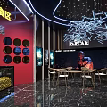 Modern Cinema Interior Design With TicketBox Red Curtains Neon Lights Marble Floors And Green Plants
