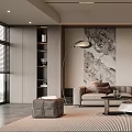 Modern Living Room Interior With Sofa Coffee Table Area Rug Floor Lamp And Decorative Painting