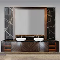Elegant Modern Bathroom Vanity With Marble Countertop Double Sinks Wooden Cabinets And Large Mirror