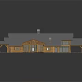 Wooden Residential Building Exterior Design With Gray Roof And Multiple Chimneys