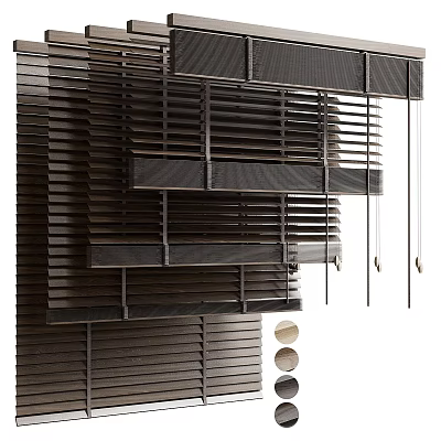 Dark Brown Wooden Window Blinds With Adjustable Slats And Control Cords 3d model