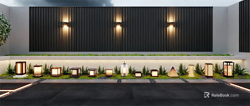 Outdoor Wall Mounted And Lawn Illuminated Lights For Exterior Wall Grass Area 3d model 