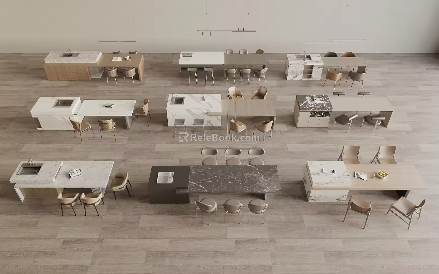 Rock board island table marble island table dining table and chair combination water bar 3d model