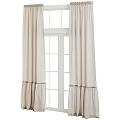 Elegant Soft Beige Linen Window Curtain with Ruffled Top Light Filtering Texture 3d model