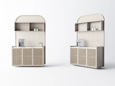 Modern Light Wood Storage Cabinet Shelf With Open Shelves And Decorative Items 3d model