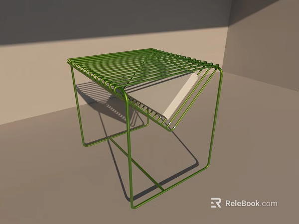 Modern Green Metal Side Table With Geometric Frame And Grid Top Design 3d model