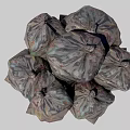 Pile of Full Garbage Bags With Colored Waste Inside On Gray Background