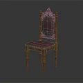 Elegant Wooden Dining Chair With Carved Backrest Purple Cushion And Slender Legs