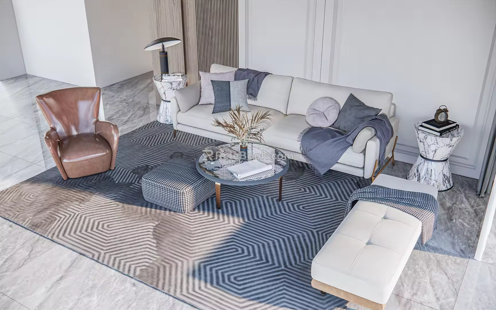 Modern sofa and coffee table combination company lobby service desk front desk background wall reception desk reception area company 3d model
